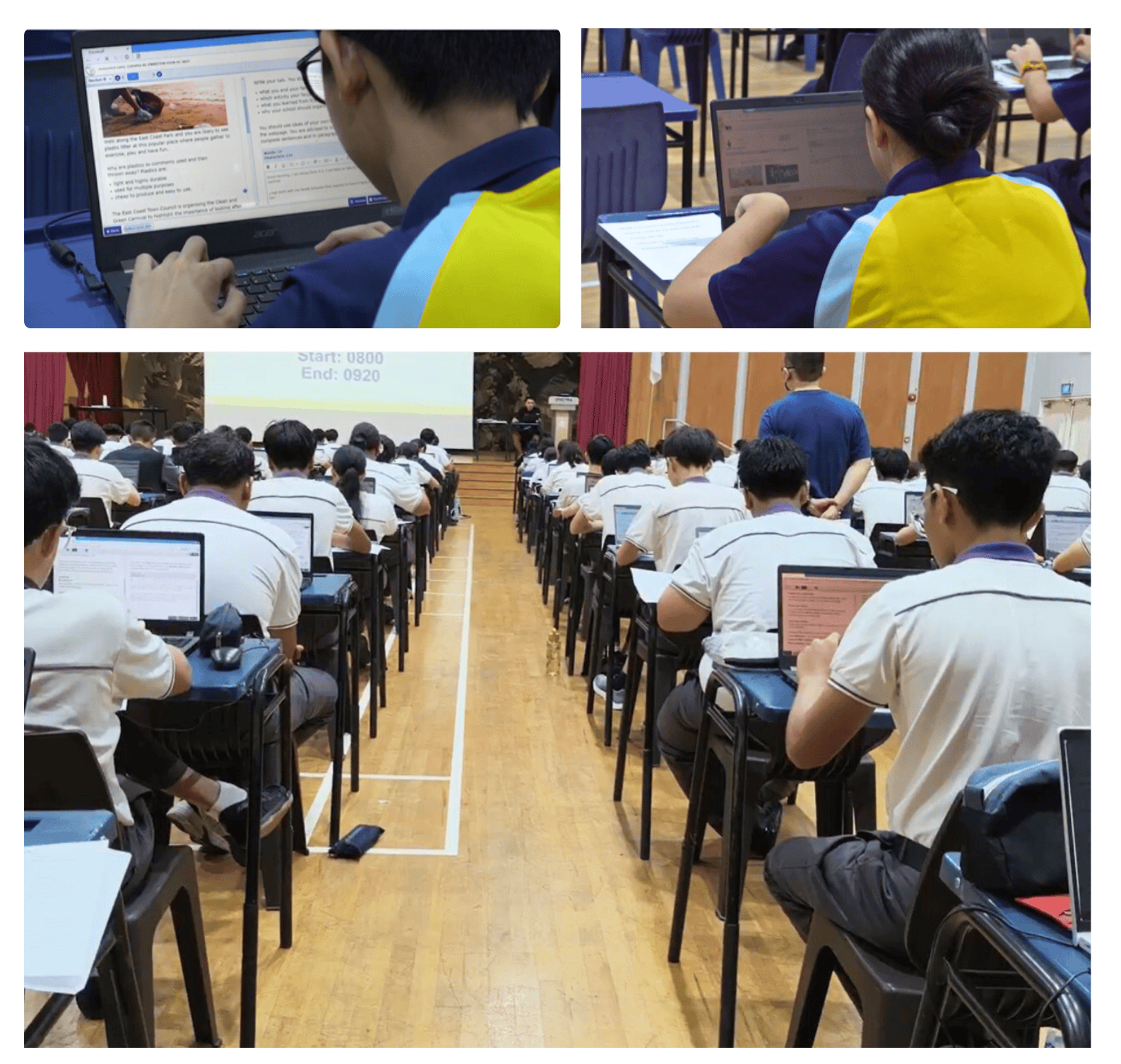 Students from Crest Secondary (top) and Spectra Secondary (bottom) demonstrated positive engagement during the practice sessions, effectively utilising their PLDs in preparation for the e-Examinations.
